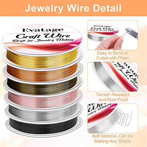 image for 18 Gauge Wire for Jewelry Making, Evatage 6 Rolls Jewelry Craft Wire T
