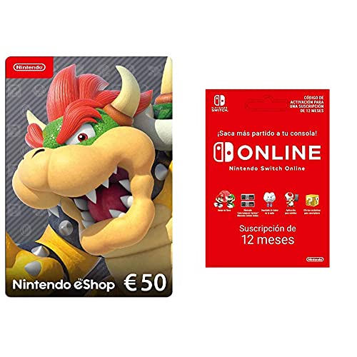 Nintendo eShop Tarjeta de regalo 50€ + Nintendo Switch Online 12 Meses | Código de descarga (EU) | Switch/3DS/Wii-U