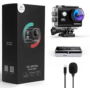 COOAU 4K 20MP WiFi Action Camera External Microphone Remote Control Underwater 40M Waterproof Sport Camera Time Lapse with 2X1200mAh Batteries and 20 Accessories asin的图片