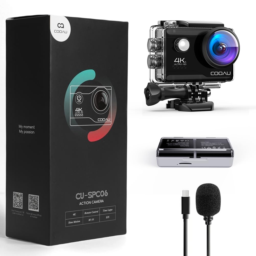 Action Cam COOAU 4K 20MP - Impermeabile 40M, WiFi, Telecomando, Microfono Esterno - Con Accessori