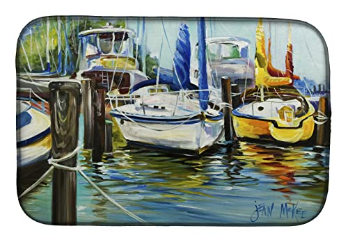 Caroline's Treasures JMK1085DDM Yellow boat II Sailboat Dish Drying Mat Absorbent Dish Drying Mat Pad for Kitchen Counter Dish Drainer Mat for Countertop, 14 x 21