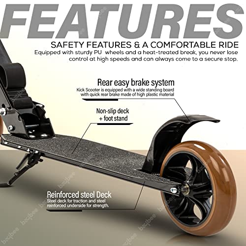 Image of Baybee City Partner Skate Scooter for Kids & Adults, 2 Wheel Foldable Kids Scooter with 3 Height Adjustable, Runner Scooter with Large PU Wheels | Kick Scooter for Kids Adult 8+ Years Boy Girl (Gold)