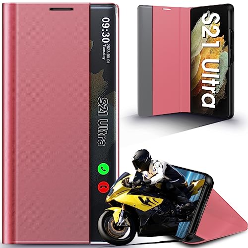 Custodia per Samsung Galaxy S21 Ultra Custodia pieghevole di lusso sottile specchio Flip pelle rigida PC antiurto Cover per Galaxy S21 Ultra 5G Custodia con supporto, Smart Clear View per Samsung S21