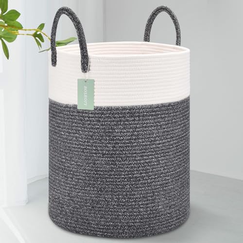 Image of Large Cotton Rope Laundry Hamper for Girls Boys 65L, White & Black