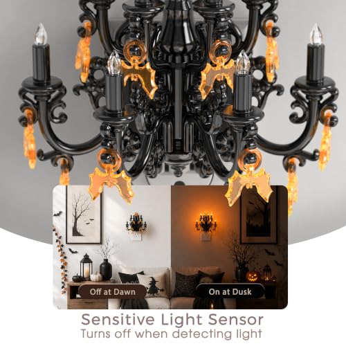 Image of Briignite Halloween Chandelier Night Lights Plug into Wall, Amber Flickering Flame LED Nightlight with Auto Light Sensor, 3-Level Dimmable, 180 Rotatable Plug, Halloween Decor for Bedroom Hallway