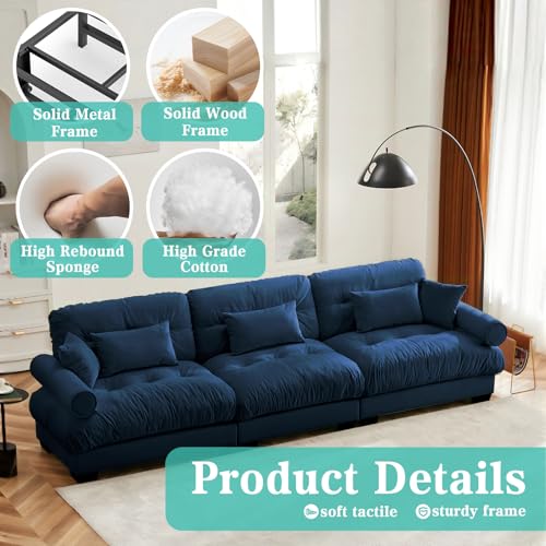 Image of SoarFlash 130 inch Sectional Sofa 3 Seat Couch, L Shaped Modern Sofa with Solid Wood Legs, Couches Sofas for Living Room Apartment, Comfortable Small Couches for Small Spaces, Blue