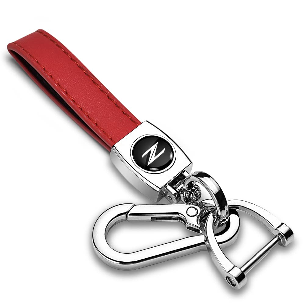 iPick Image made for Nissan 370Z Z Logo in Black on Red Leather Loop-Strap Chrome Hook Key Chain