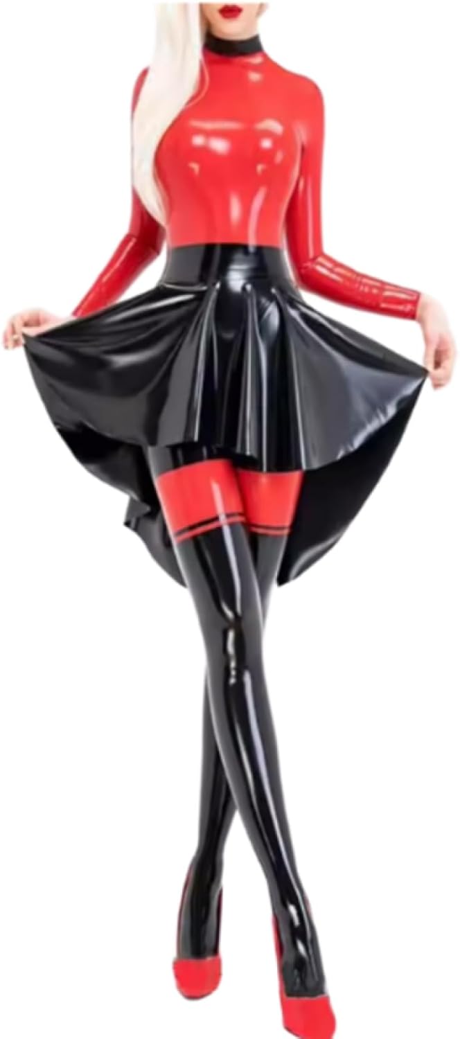 Unique Men Latex Catsuit and Irregular Swallow Tail Skirt Overall Rubber Bodysuit Jumpsuit Handmade
