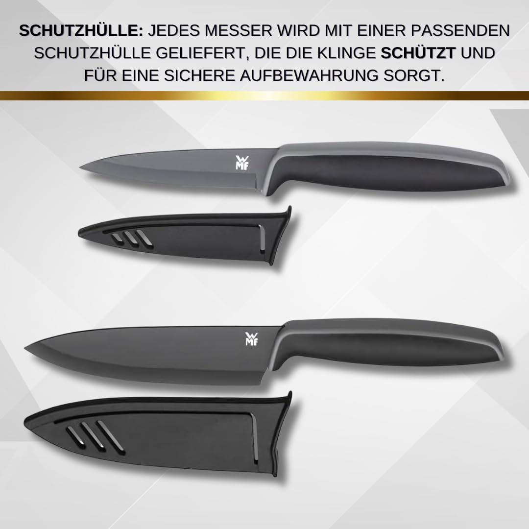 2-teiliges Messerset von WMF mit Wunschgravur - Küchenmesser mit Schutzhülle & Wunschgravur - Edelstahl, Ergonomisch, Spülmaschinenfest - Personalisierte Geschenkidee - Schwarz
