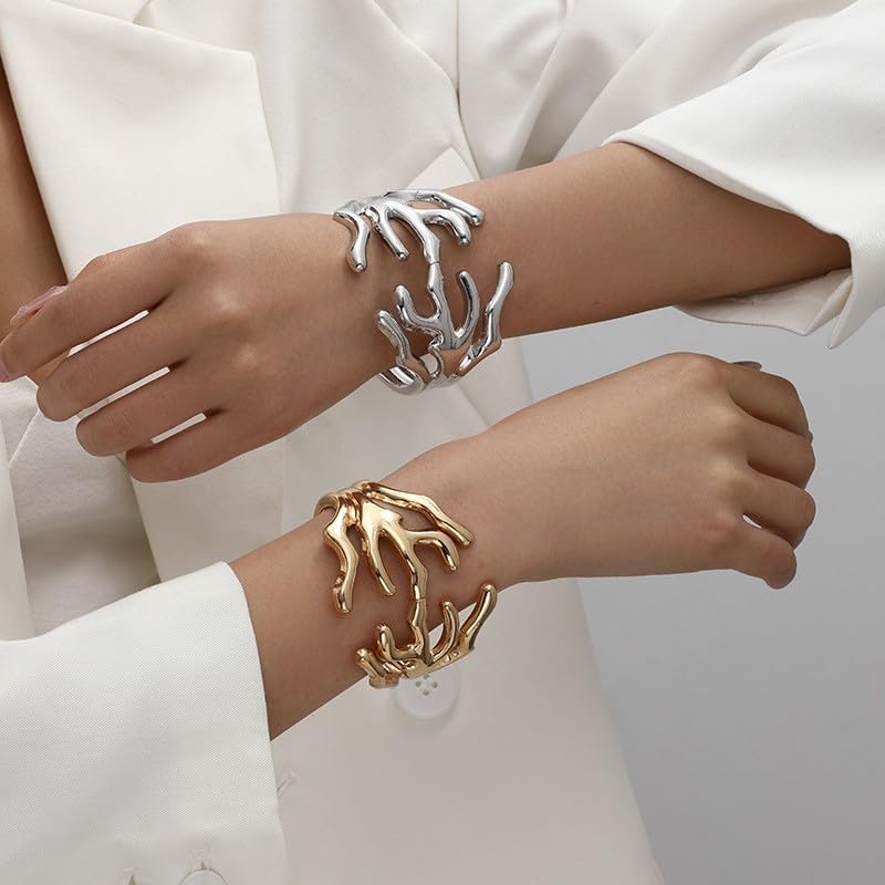 Chunky Gold Bangle Bracelet for Women Irregular Statement Bracelet Thick Cuff Bangle Trendy Wide Wrist Cuff Bracelets Fashion Dainty Jewelry Gift - Image 3