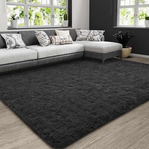HOMORE Rugs for Living Room 5x8 Dark Grey Fluffy Area Rug Modern Shag Rugs for Bedroom, Super Soft and Comfy Carpet, Cute Carpets for Kids Nursery Boys Girls Room Decor