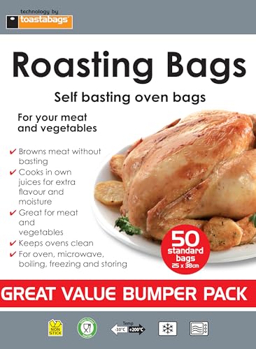 Toastabags Oven Roasting Bags Standard 25x38cm (50 Pack) Juicy Tender Roasts Mess-Free Cooking Ideal for Chicken Meat & Vegetables