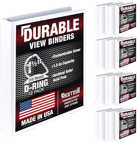 Image of Samsill Durable 1.5 inch 3 Ring Binder, D Ring Binder, 100% Recycled Chipboard, White, 12 Pack