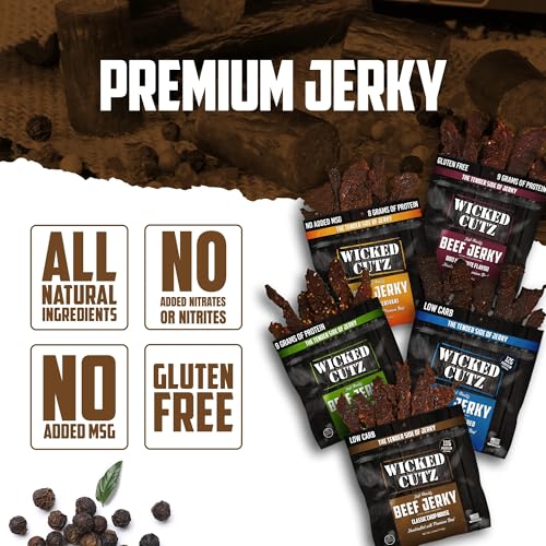 Image of Beef Jerky Variety Pack | 5 Flavors & Up to 36g Protein Per Bag | Exceptionally Tender, Bold Flavors, USA Made, High Protein Carnivore Snacks | Jerky Gifts, Unique Gifts for Him (5 Bags)