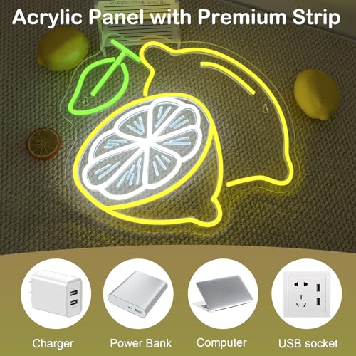Image of Lemon Slice Neon Sign Yellow Lemons Neon Light Hanging Wall Art Dercoration in Hypebeast Room Decor Fruit Shape Led Light for Bar Club Party Fruit Shop Restaurant