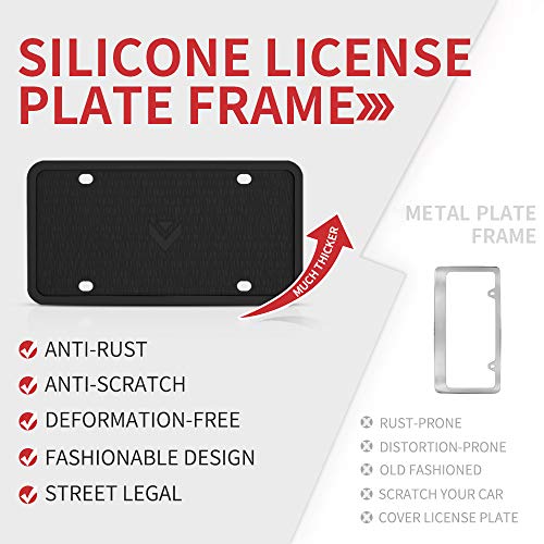 Aujen Silicone License Plate Frames 2 PCS for US Standard Car, 100% Street Legal License Plate Frame, Rattle-Proof and Easy Installation License Plate Holder (Black) - Thumbnail 4