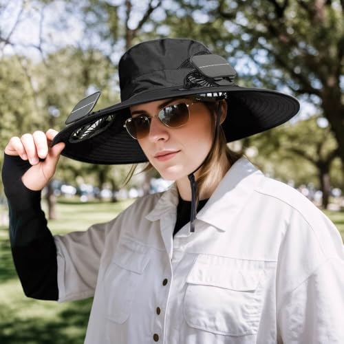 Solar Powered Fan Hat for Men Women Wide Brim Hat with 2 Fans UPF 50+ Outdoor Fishing Beach Sun Hat3