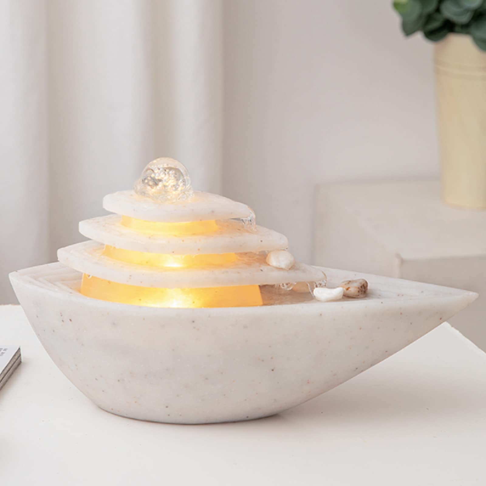 Fuente de Mesa para Interiores, Fuente de Agua de Mesa con Luces LED, Fuente de Mesa de relajación con Bola rodante, Cascada Zen, Centro de Mesa de decoración para el hogar, pequeñ,