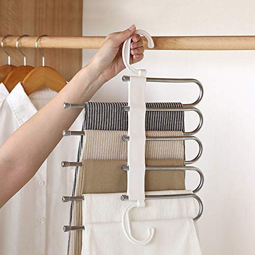 Multi-Funcional Pantalón Mágico Pantalón Telescópico Plegado Hogar Multicapa Colgante Armario Armario Pantalones Colección Dios 1 Estante Para Pantalones Plegables De Acero Inoxidable (Blanco) Cover