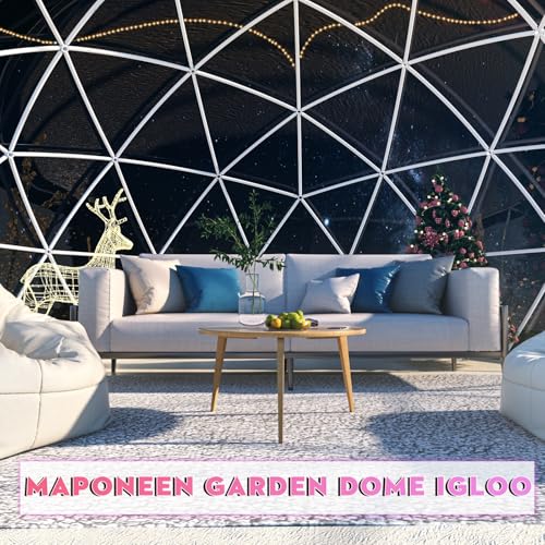 12FT-Garden-Dome-lgloo-Geodesic-Dome-Greenhouse-with-PVC-Clear-Cover-Waterproof-Garden-Bubble-Dome-Tent-House-with-2-x-10M-Light-Strings-for-Outdoor-Patio-Backyard-Party-White-125FT38M 12FT Garden Dome lgloo Geodesic Dome Greenhouse with PVC Clear Cover Waterproof Garden Bubble Dome Tent House with 2 x 10M Light Strings for Outdoor Patio Backyard Party White 125FT38M