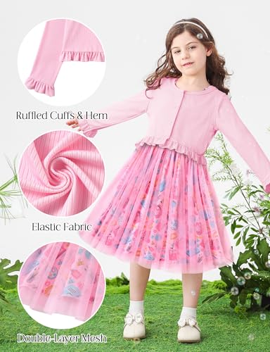 Toddler Girl Tutu Dresses Size 3-7 Fall Casual Fairy Dress for Little Girls Long Sleeve Cardigan Set3