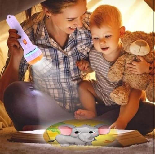 Image of Mini Projector Torch Toy, 3 Slides 24 Patterns Slide (Pack of 2) Flashlight Torch for Kids Projection Light Toy Slide Lamp Educational Learning Night Light, Return Gifts for Kids