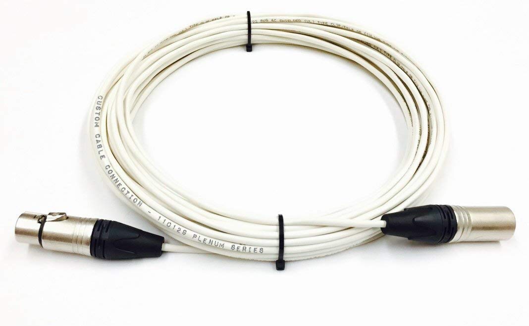 Custom Cable Connection XLR Plenum Microphone Balanced Pro Audio Cable for Speaker or PA System, All Copper Conductors, 1 Foot, White Plenum Jacket