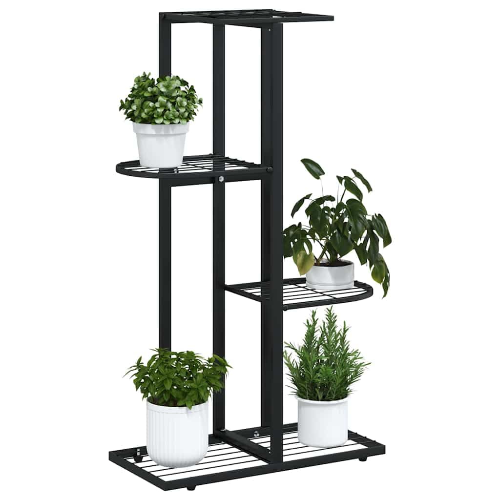 Portavasi a 4 ripiani, 43 x 22 x 76 cm, in metallo, nero | Robusto, durevole, salvaspazio, per interni ed esterni, facile da pulire
