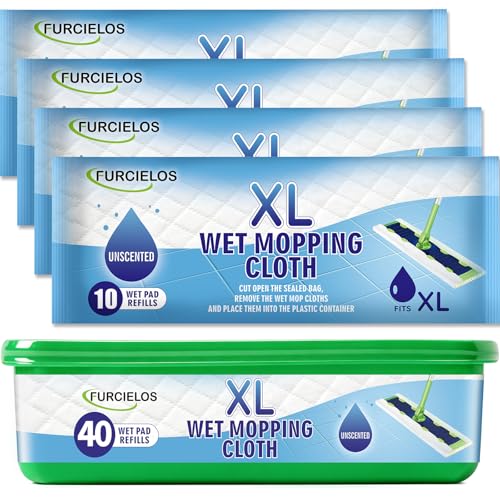 FURCIELOS 40 Count XL Heavy Duty Wet Mopping Cloths Refill Compatible with Swiffer Sweeper XL Mop Disposable Wet Pads Refill X-Large Size for Multi-Surface Floor Cleaning Unscented