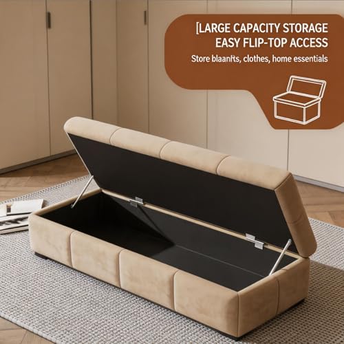 Banco pie de cama con almacenamiento oculto y asiento acolchado de terciopelo moderno 6