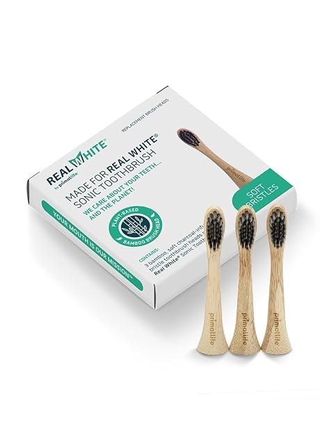 Primal Life Organics - Replacement Real White Sonic Brush Heads, Bamboo Charcoal Infused Brush, eco-Friendly, Non-GMO, it is Recycled (3 Brushes)