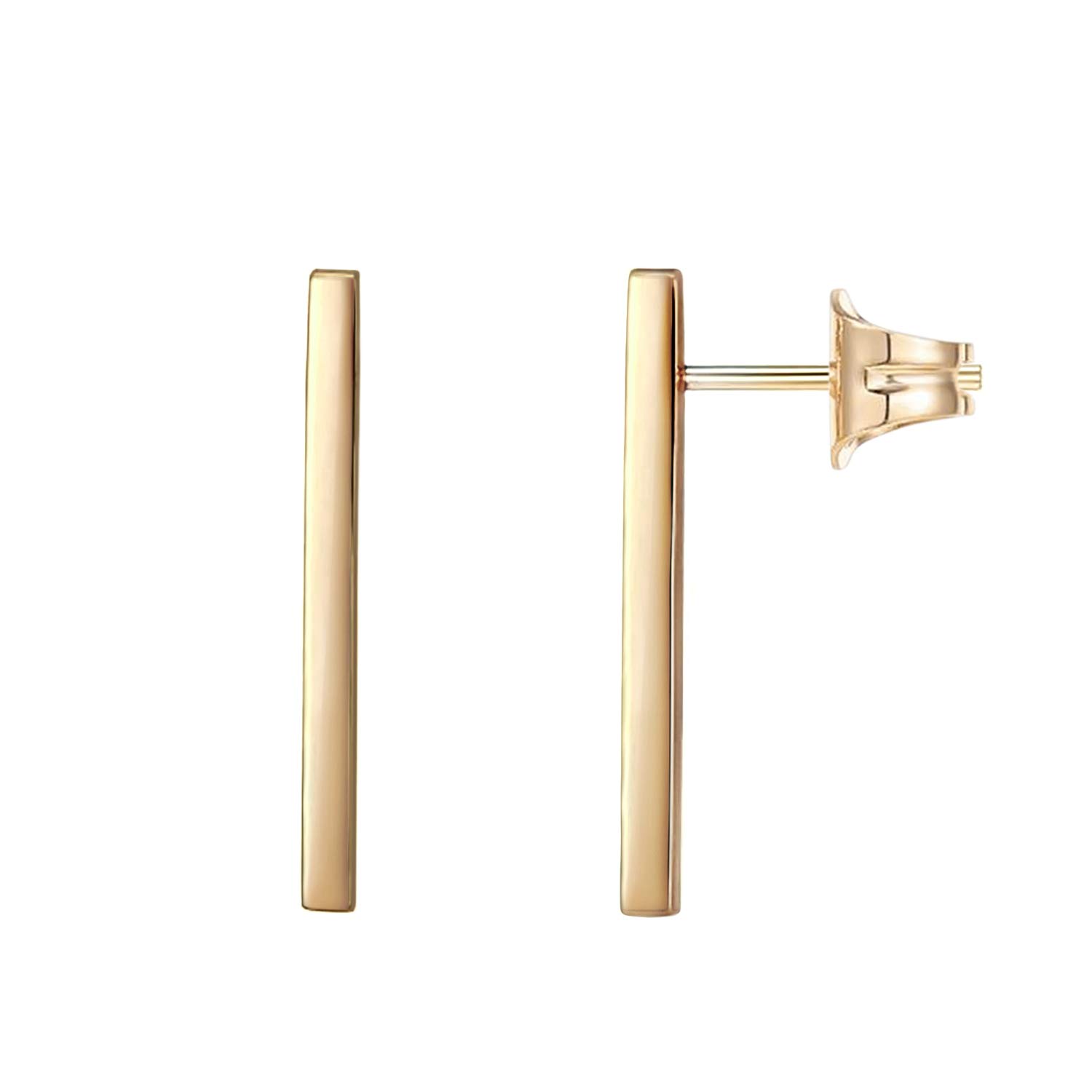 14K Gold Plated 925 Sterling Silver Post Dainty Mini Bar Stud Earrings | Gold Earrings for Women