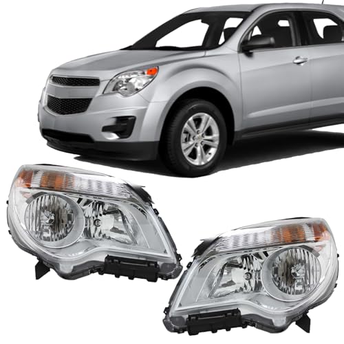 SUPAPRO Headlights Fits 2010-2015 Chevy Equinox LS/LT Pair of Projector Headlight Replacement w/Bulbs Chrome Housing Amber Reflector