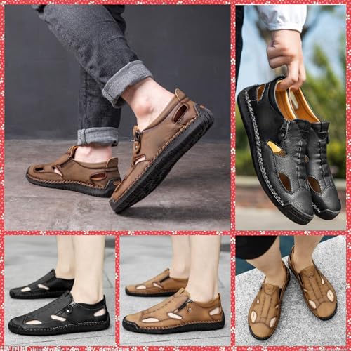 Men's Leather Fisherman Sandals Closed Toe Slip On Breathable Summer Casual Beach Walking Shoes Anti-Slip Outdoor Driving2