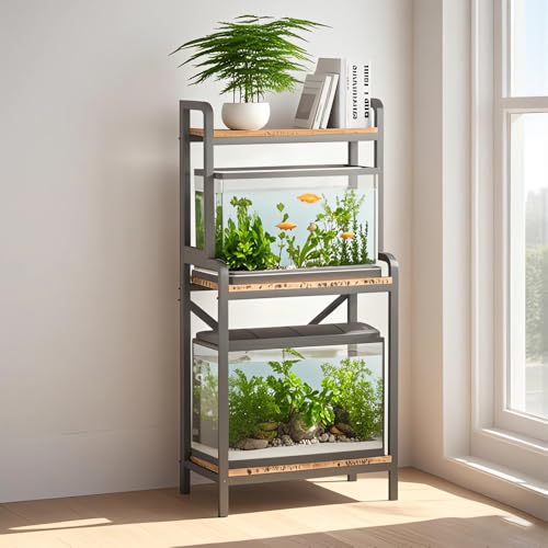 Image of KaKaBB 5-10 Gallon Fish Tank Stand, Upgrade Heavy Duty Aquarium Stand with 3-tier Storage Shelf Fits Turtle Tank, Reptile Tank