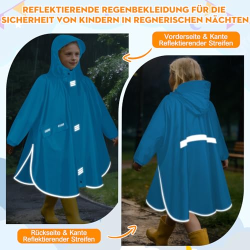 VOBUKE Regenponcho Kinder Regencape Poncho mit PVA Kapuze und Ärmeln Regencape Wasserdicht Mädchen Jungen Regenmantel Leichter Wiederverwendbar Regenkleidung Unisex Regen Poncho für Radfahren Camping