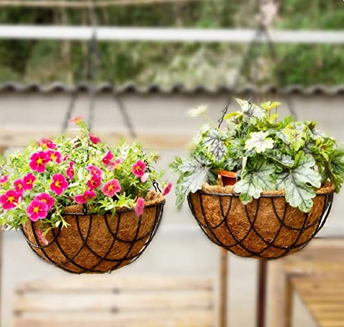 Vichocca Wire Hanging Planter Basket For Plants Outdoor With Coco Liner - 12 Inch Grid Pattern Pot For Indoor Garden Decor Plant Holder Container, 2 Pack #TOP3