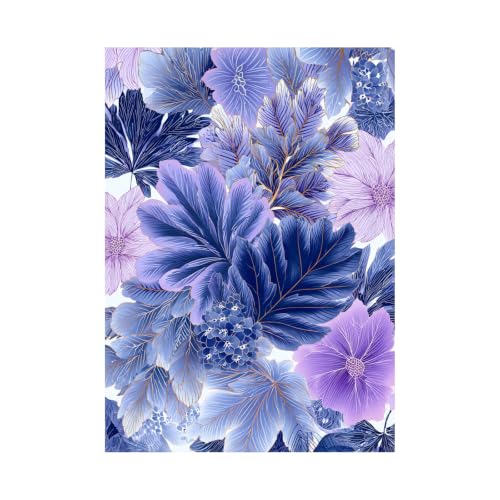 Cuadro botánico de flores para dormitorio en lienzo morado de 40x60cm elegante