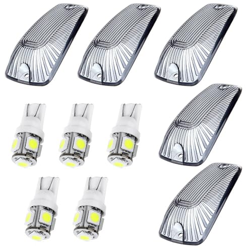 LBRST 5x Smoke Top Roof Light Cover Lens w/White LED Bulbs Cab Clearance Marker LED Cab Marker Roof Running Lights for 1988-2002 Chevy/GMC CK1500/2500/3500/4500/5500/6500/7500 Trucks Light