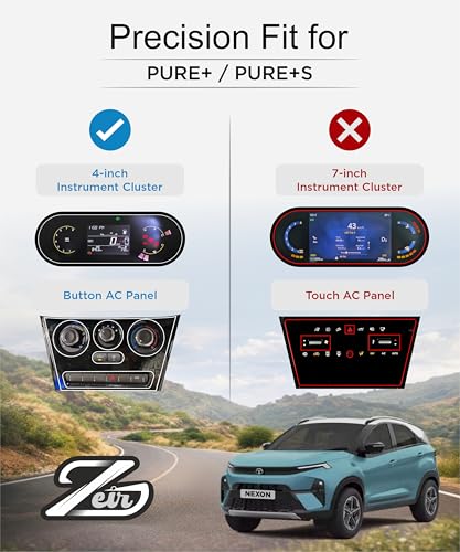 Image of ZEIR [3 PACK Screen Protector For TATA NEXON 2026 Facelift - PURE+ & Pure PLUS S - 4 INCH INSTRUMENT CLUSTER + STEERING + Manual Button AC GUARD | Car Display Guard Accessories [Not Tempered Glass]