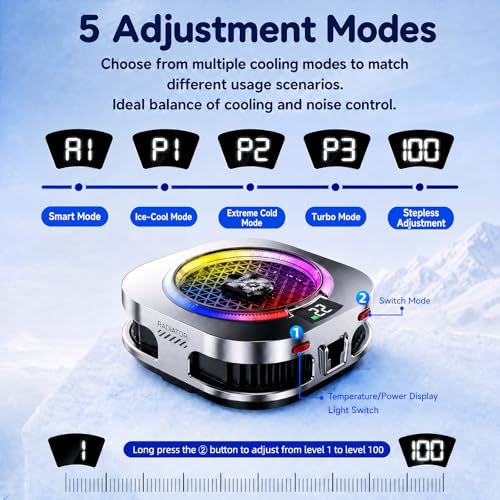 Image of MOBILIFE Phone Cooler for Gaming, 25W Magnetic Mobile Cooler for Phone with 5 Cooling Modes, Temprature & Power LCD Display,1 /4 inch Screw Hole, RGB Lights, Semiconductor Instant Cooler for Phones