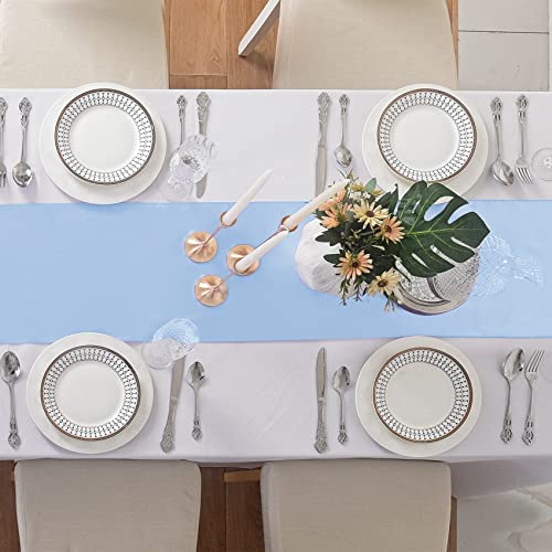 Flohar 24Pack Table Runner 12 X 108 Inches Satin Silk Table Runner For Wedding, Birthday Party, Banquets, Graduations Decoration, Fit Rectange And Round Table-Blue Mist #TOP3