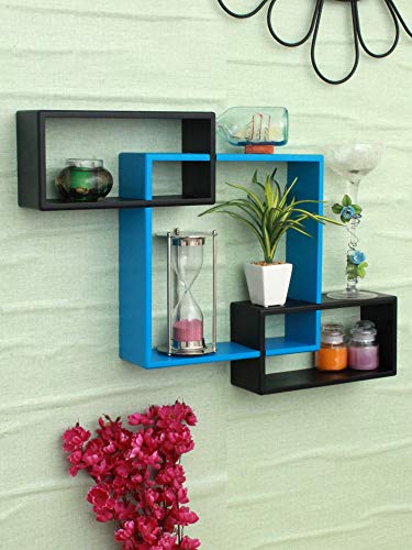 Image of Home Sparkle Wooden Wall Shelves (Blue & Black)