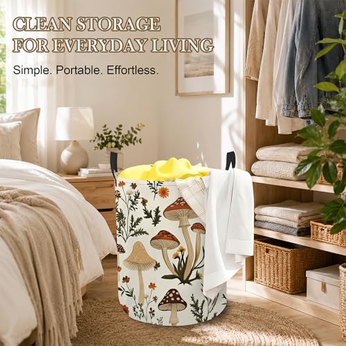 Image of Mushroom Flower Laundry Basket, Foldable Oxford Cloth Botanical Garden Laundry Hamper with Handles, Tote Bag Clothes Storage Bucket for Laundry Room /Bathroom /Bedroom /Dormitories 20.8 inchx16 inch