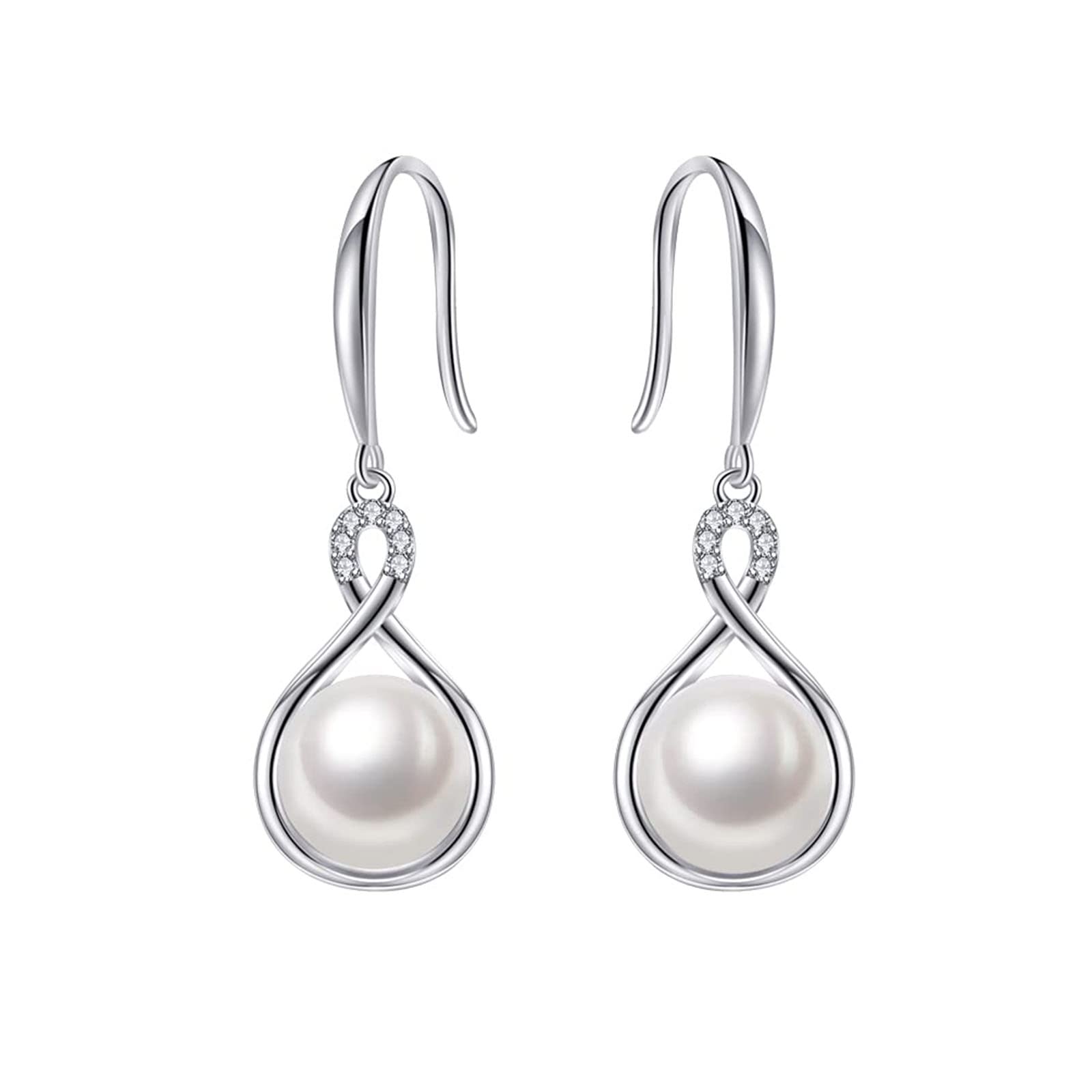 immobird Pendientes Perlas Aretes Colgante Mujer Plata de Ley 925 Con Circonita Para Regalos Navidad San Valentín Día De La Madre