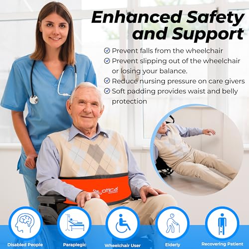 Image of OTICA Wheelchair Safety Belt, Adjustable Length - Orange Anti-Slip and Anti-Fall Wheelchair Strap Seat Belt, Extra Long Size-Suitable for Obese People (Orange, Wheelchair Safety Belt With Pad)