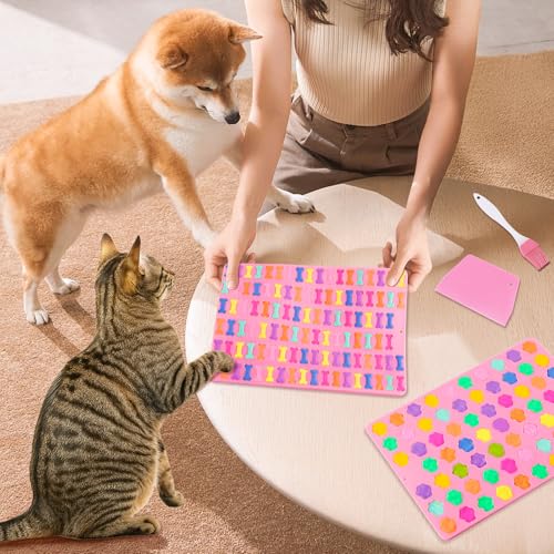 Mexgcom 2 Stück Silikon Backmatte Hundekekse, Mini Hundeknochen Form + Fußabdruck Form, Antihaftend Backmatte Hundekekse Mit Bürsten- und Teigmesser für DIY Hundeleckerlies, Kekse, BPA-Frei