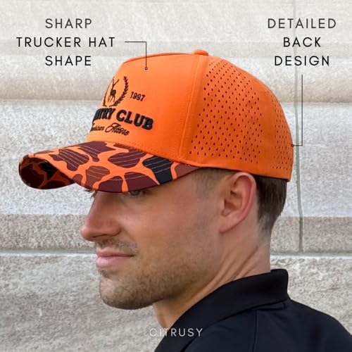 Image of CITRUSY Athletic Trucker Golf Hat | Performance Mens 5 Panel Cap | Cool Breathable Waterproof Workout Running Snapback