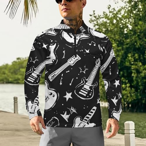 Mens Long Sleeve Mesh Fishing Shirts Rock and Roll Themed of Guitar Rash Guard Fishing Tshirt Sun Protection Tee2