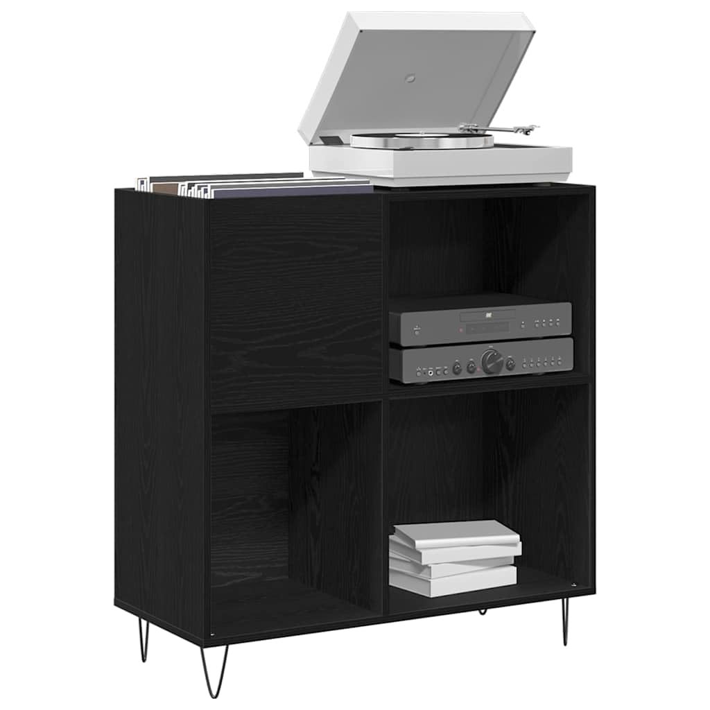 Hothingwell Mobile porta vinili in legno ingegnerizzato Rovere nero, scaffale dischi vinili con 4 ripiani e gambe in acciaio, 85 x 38 x 89 cm